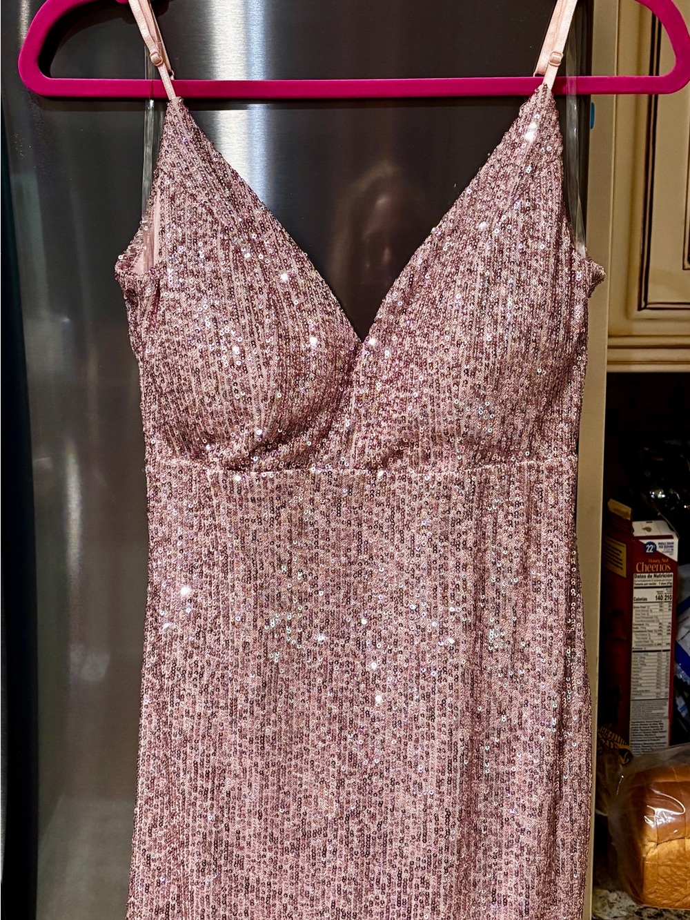 Honey and Rosie Pink Sequin Strapless Evening Dress